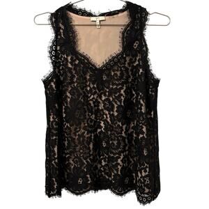 Joie Black and Cream Lace V Neck Tank XS
